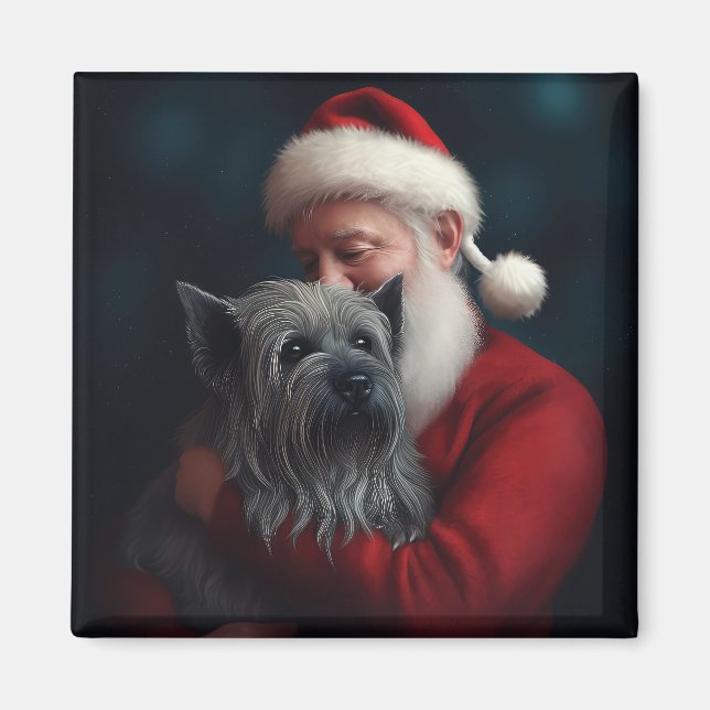 Aimant Skye Terrier avec Noël Festif du Père Noël (Devant)