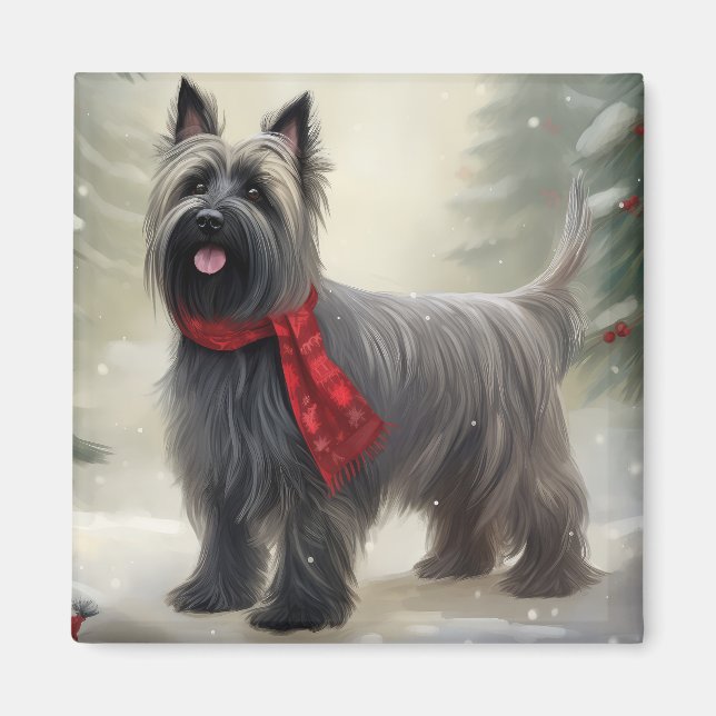 Aimant Skye Terrier Dog à Noël de neige (Devant)