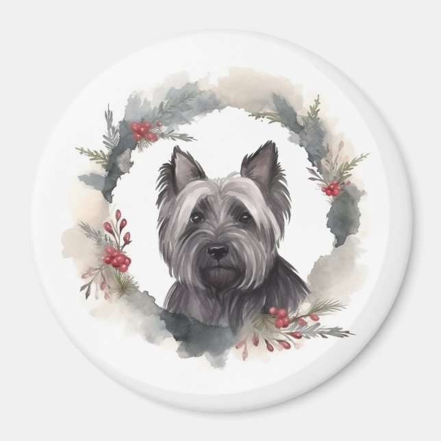 Aimant Skye Terrier Fête de Noël Wreath Pup (Devant)