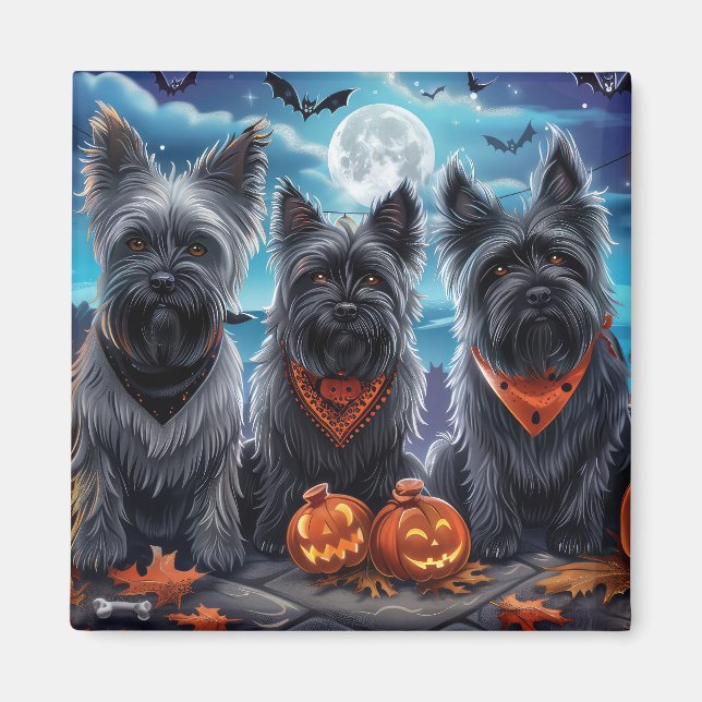 Aimant Skye Terrier Halloween Éffrayant (Devant)