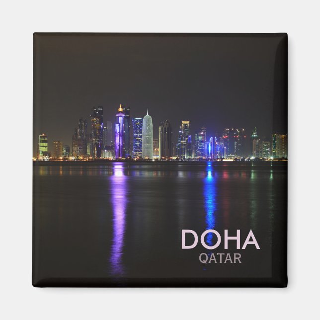 Aimant Skyline de Doha, Qatar la nuit carré (Devant)