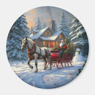 Aimant Sleigh Père Noël à cheval de Noël