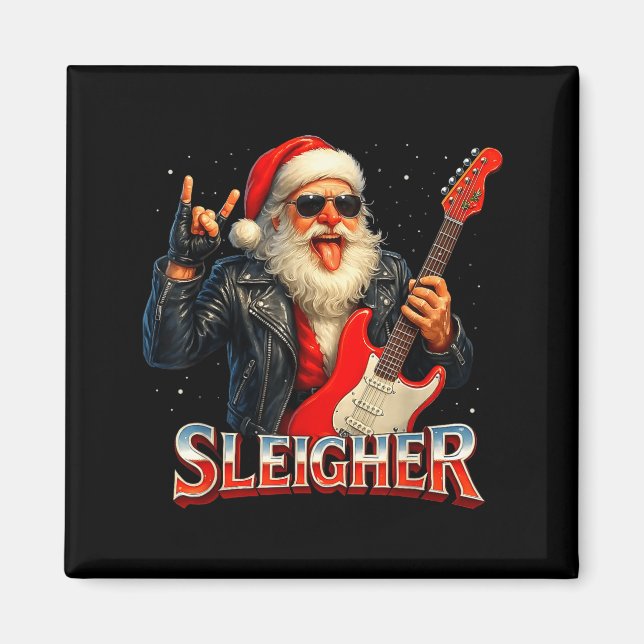 Aimant Sleigher Rock Santa Funny Metal Christmas Design  (Devant)