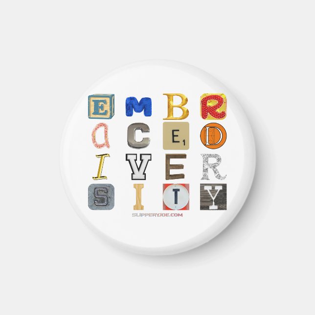 Aimant SlipperyJoe's embrasse diversité lettres découpées (Devant)