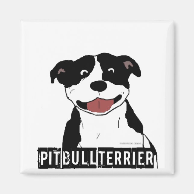 Aimant Smiling Pit Bull (Noir et Blanc juste nom de race) (Devant)