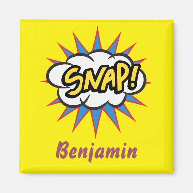 Aimant Snap jaune bande dessinée amusant (Devant)