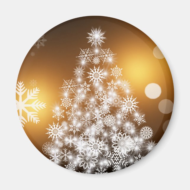 Aimant Snowflake sapin de Noël avec Arrière - plan d'or (Devant)