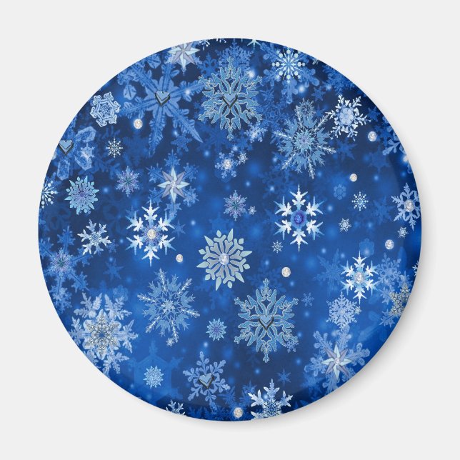 Aimant Snowflakes de Noël Bleu et argent (Devant)