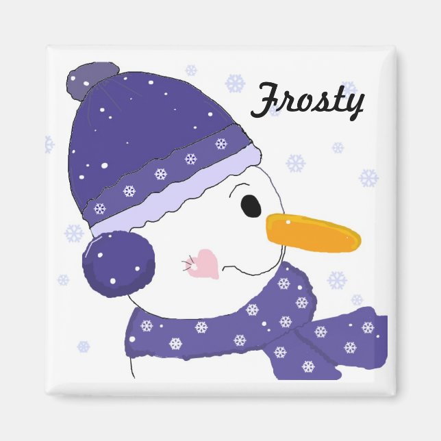 Aimant Snowman en Casquette bleu et Écharpe (Devant)