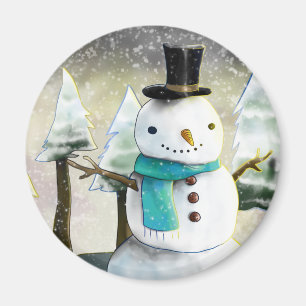 Aimant Snowman en hiver sur la scène de Noël