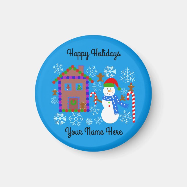 Aimant Snowman & House #2 Magnat rond (Devant)