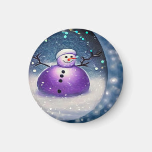 Aimant Snowman Peint Purple Pudgy