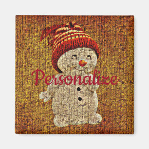 Aimant Snowman sur burlap mignon hiver rustique