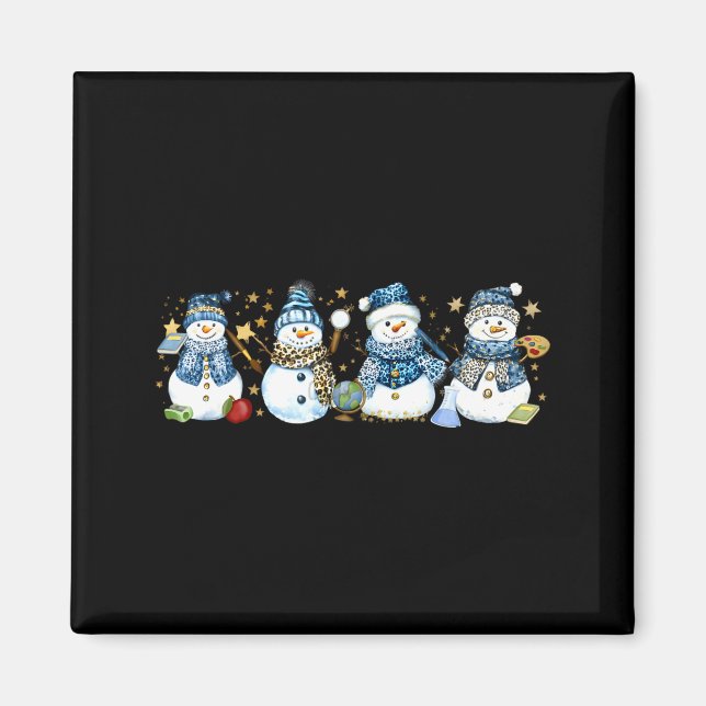 Aimant Snowman Teacher Winter Leopard Clroom Cute Blue St (Devant)