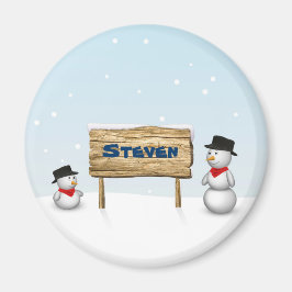 Aimant Snowmen mignon avec plaque de nom personnalisée