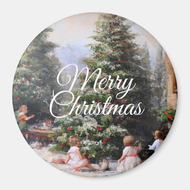 Aimant Snowy Christmas Tree Kids' Play Oil Painting (Devant)