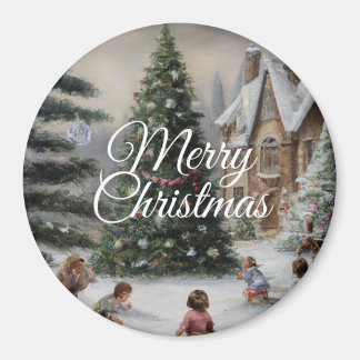 Aimant Snowy Christmas Tree Oil Painting Kids' Play