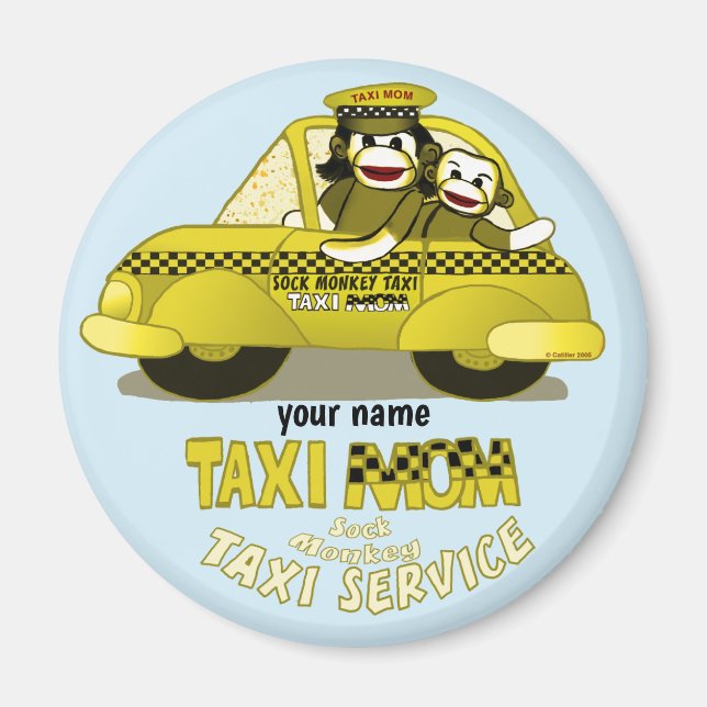 Aimant Sock Monkey Taxi Maman (Devant)