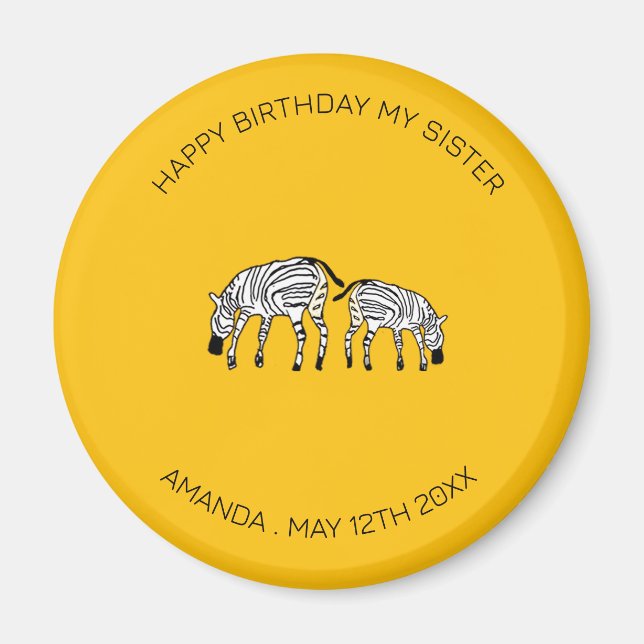 Aimant Soeur Anniversaire, joyeux et joyeux zèbres kényan (Devant)