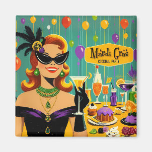 Aimant Soirée Cocktail Rétro Mardi Gras des Années 50