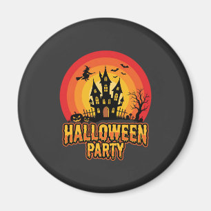 Aimant Soirée Halloween Château Hanté Vecteur Rétro
