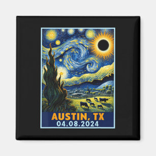 Aimant Solar Eclipse 2024 Austin Texas Van Gogh Starry Ni