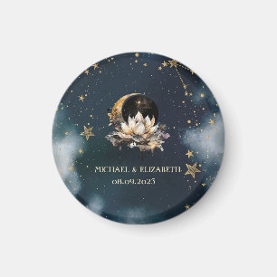 Aimant Soleil d'or céleste, Lune, Etoiles Lotus Ciel de n