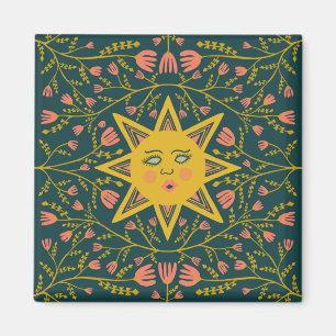 Aimant Soleil & Fleurs Rose Jaune
