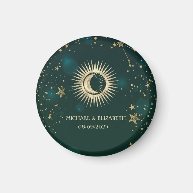 Aimant Soleil Or Céleste Et Étoiles Lune Vert (Devant)