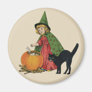 Aimant Sorcière et chat vintage d'Halloween, Ellen Clapsa