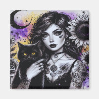 Sorcière gothique céleste et chat noir