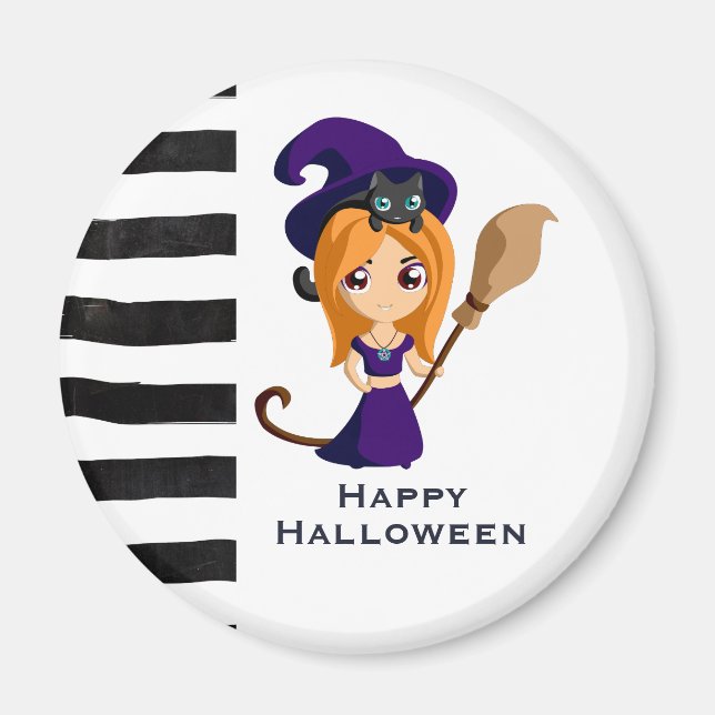Aimant Sorcière mignonne en Casquette violet Halloween (Devant)