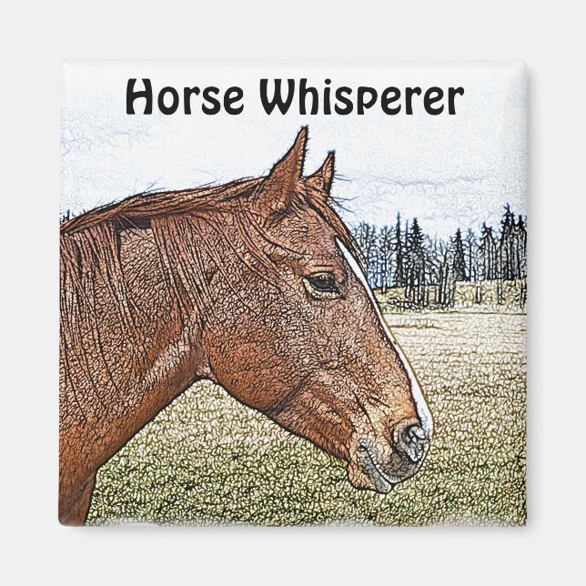 Aimant Sorrel Horse Portrait Equine Art Illustration (Devant)
