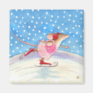 Aimant Souris de patinage heureuse