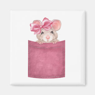 Aimant Souris en poche. Version rose