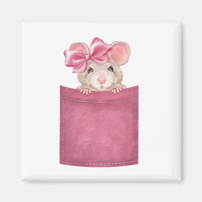 Aimant Souris en poche. Version rose (Devant)