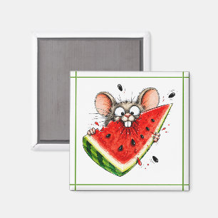 Aimant Souris joyeuse mange pastèque