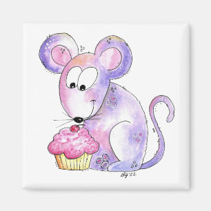Aimant Souris Whimsical mignonne avec Cupcake