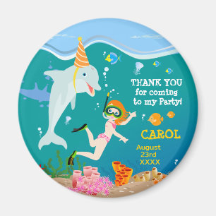 Aimant Sous la mer dauphins et fête d'anniversaire fille