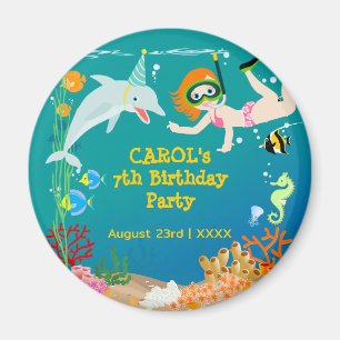 Aimant Sous la mer dauphins et fête d'anniversaire fille