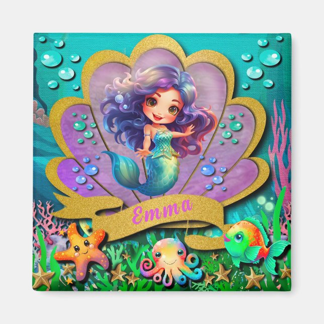 Aimant Sous la mer et sirène fête d'anniversaire fille (Devant)