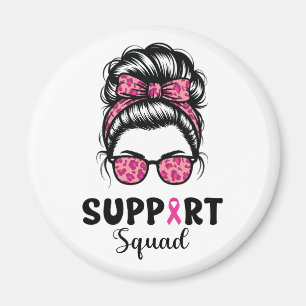 Aimant Soutien Squad Messy Bun Pink Warrior Cancer du sei