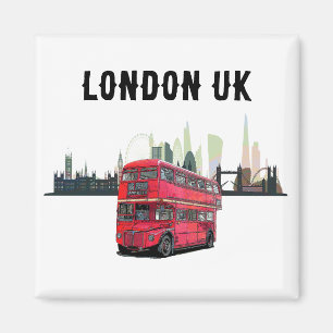 Aimant Souvenir de bus rouge Skyscape de Londres personna