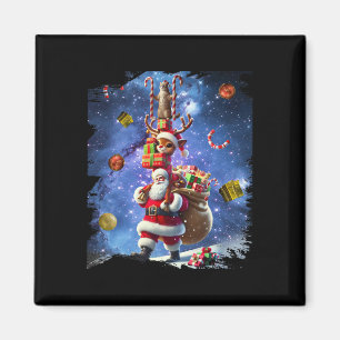 Aimant Space Cat Riding Reindeer Et Père Noël Christmas