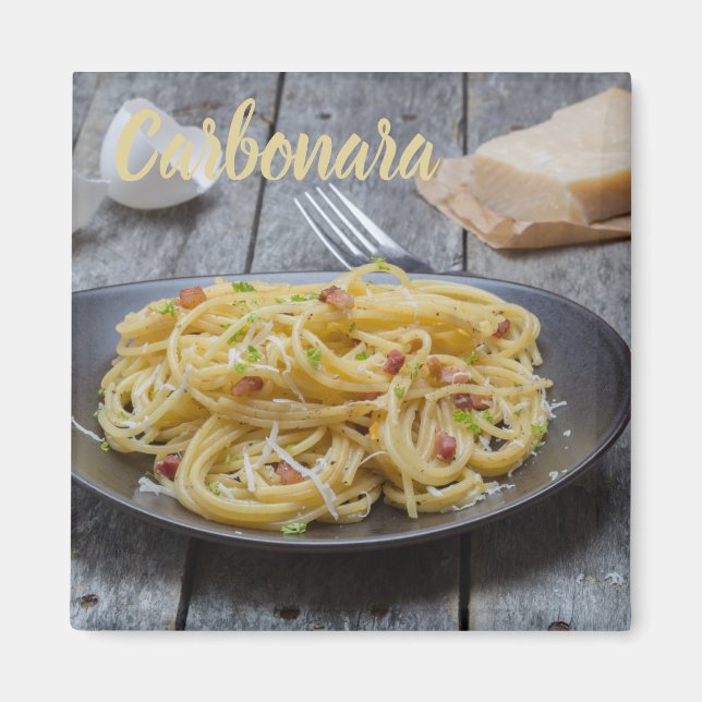Aimant Spaghetti Carbonara Pasta avec Bacon et Parmesan (Devant)