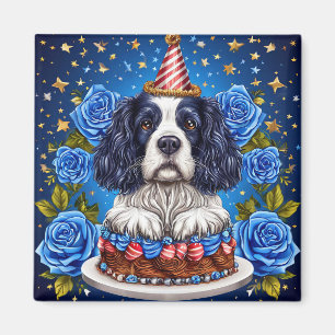 Aimant Spaniel Chien Célébrant un Anniversaire avec un Ch
