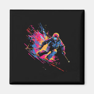 Aimant Sports d'hiver Alpin Peinture Éclaboussure Skieur