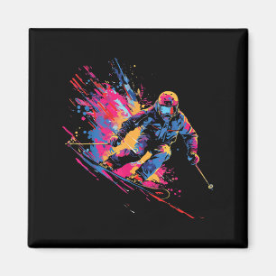 Aimant Sports d'hiver Alpin Peinture Éclaboussure Skieur