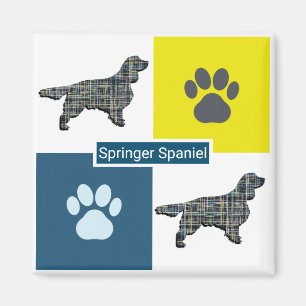 Aimant Springer Spaniel Chien Silhouette et Paw Y&B Grid