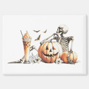 Aimant Squelette avec citrouille et boire. Halloween.